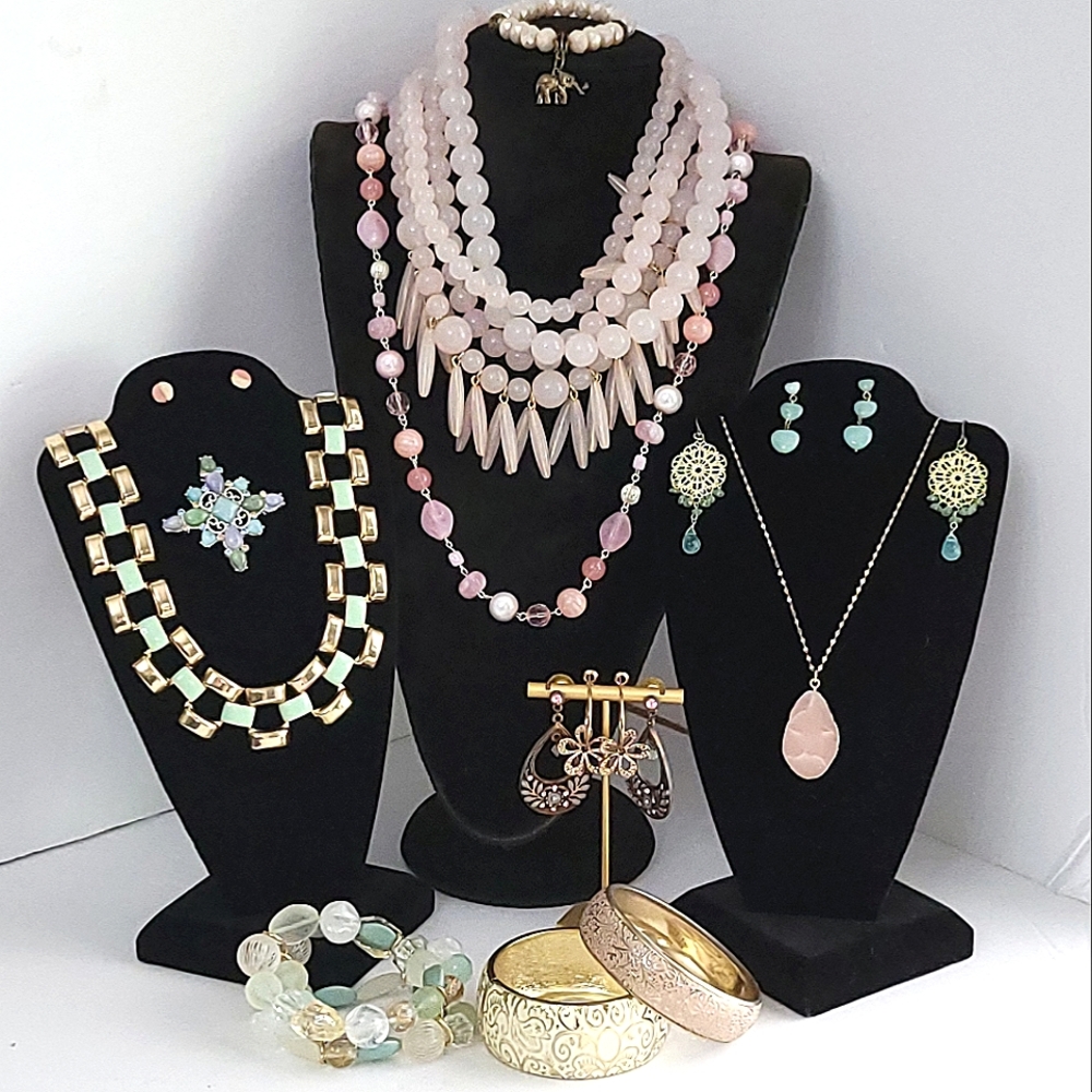 Curated Jewelry Lot - Complimentary Colors Rose & Mint - Necklaces, Bracelets
